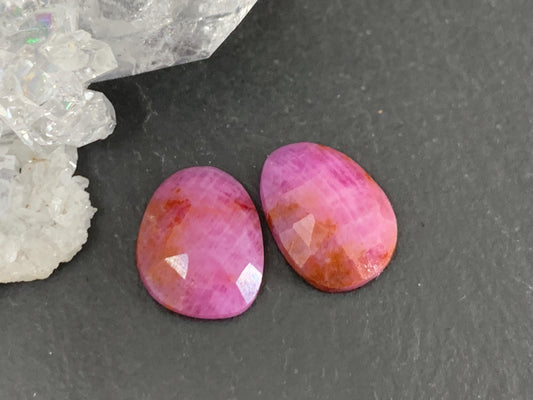 Faceted Ruby pair 10x13x3mm cabochon