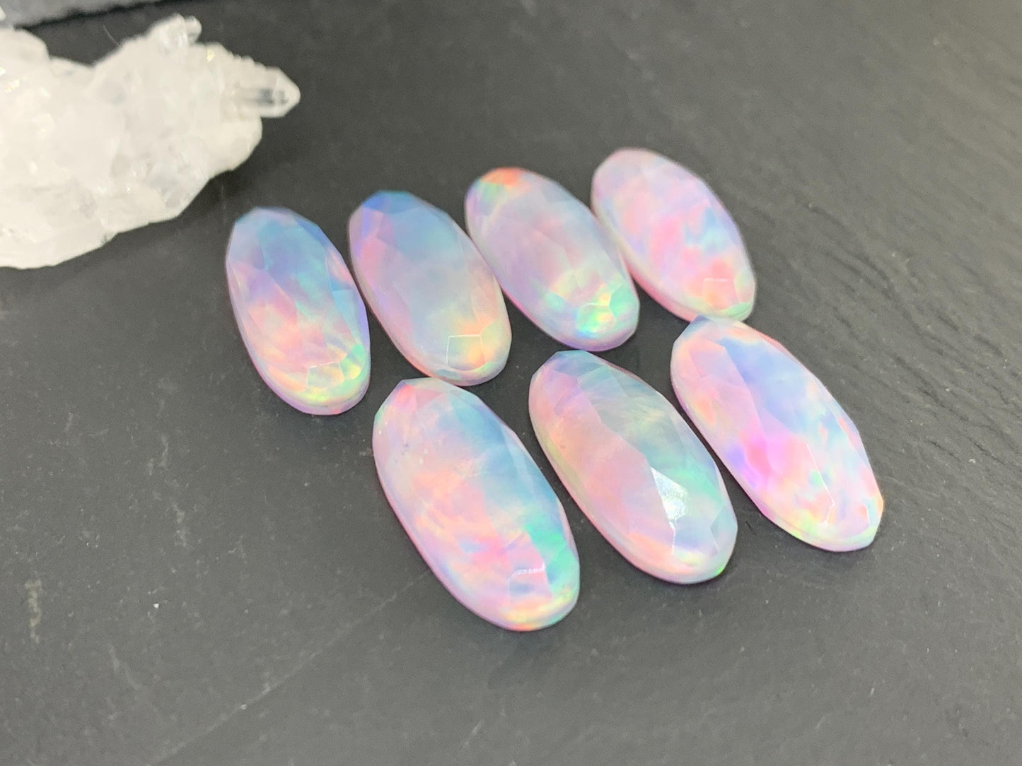 Faceted  Aurora Opal oval 10x25mm cabochons - Doublet cabochons