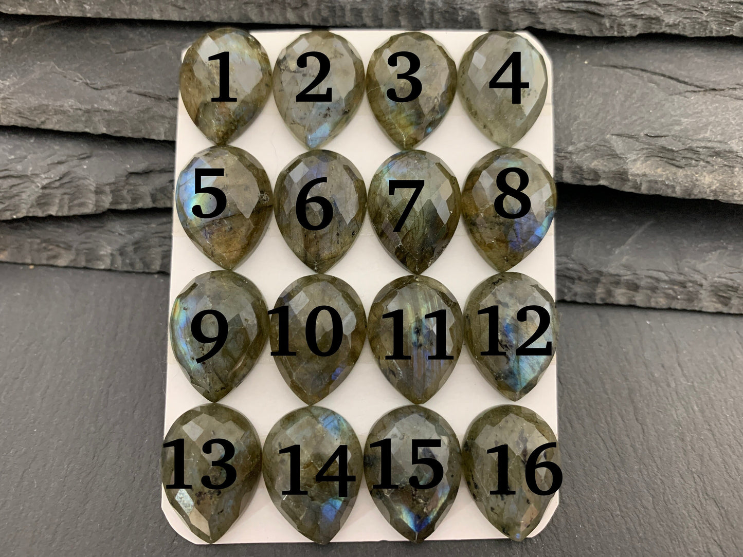 Faceted Labradorite pear 15x20mm Cabochon - Calibrated Cabochons