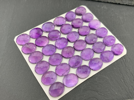 Faceted Amethyst oval 10x12mm cabochon - Calibrated cabochons