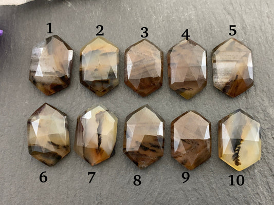 Faceted Montana Agate hexagon 10x16mm cabochon