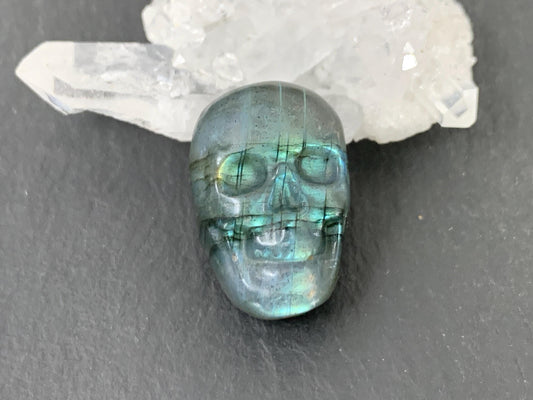 Labradorite Skull Cabochon 15x21mm - Natural Green Stone Flat Back Carving