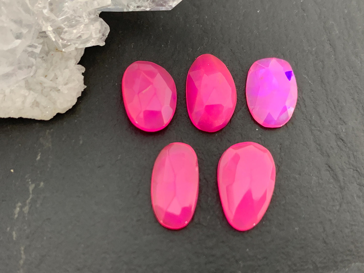 Faceted Pink Opal 10-11mm long cabochon