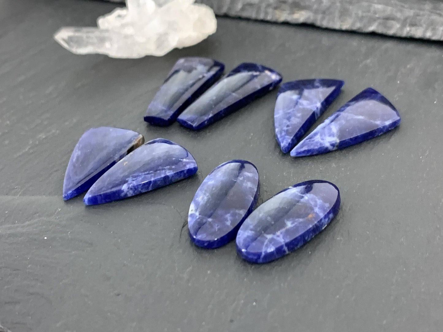 Natural Sodalite pair 24-30mm long cabochon