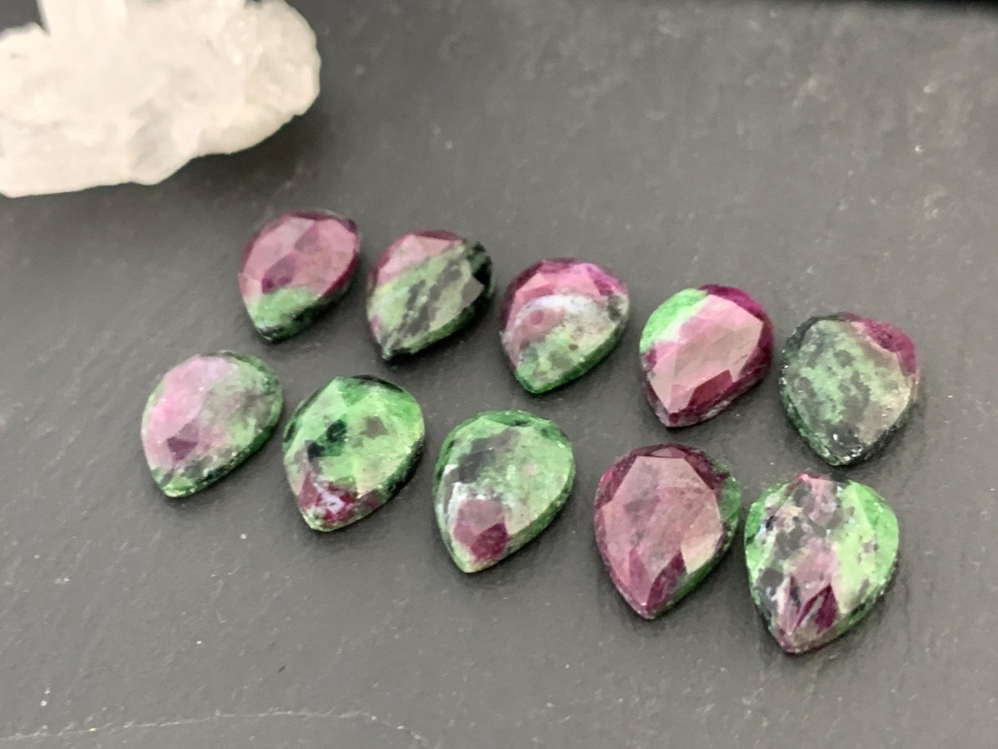 Faceted Ruby Zoisite 10x14mm cabochon.