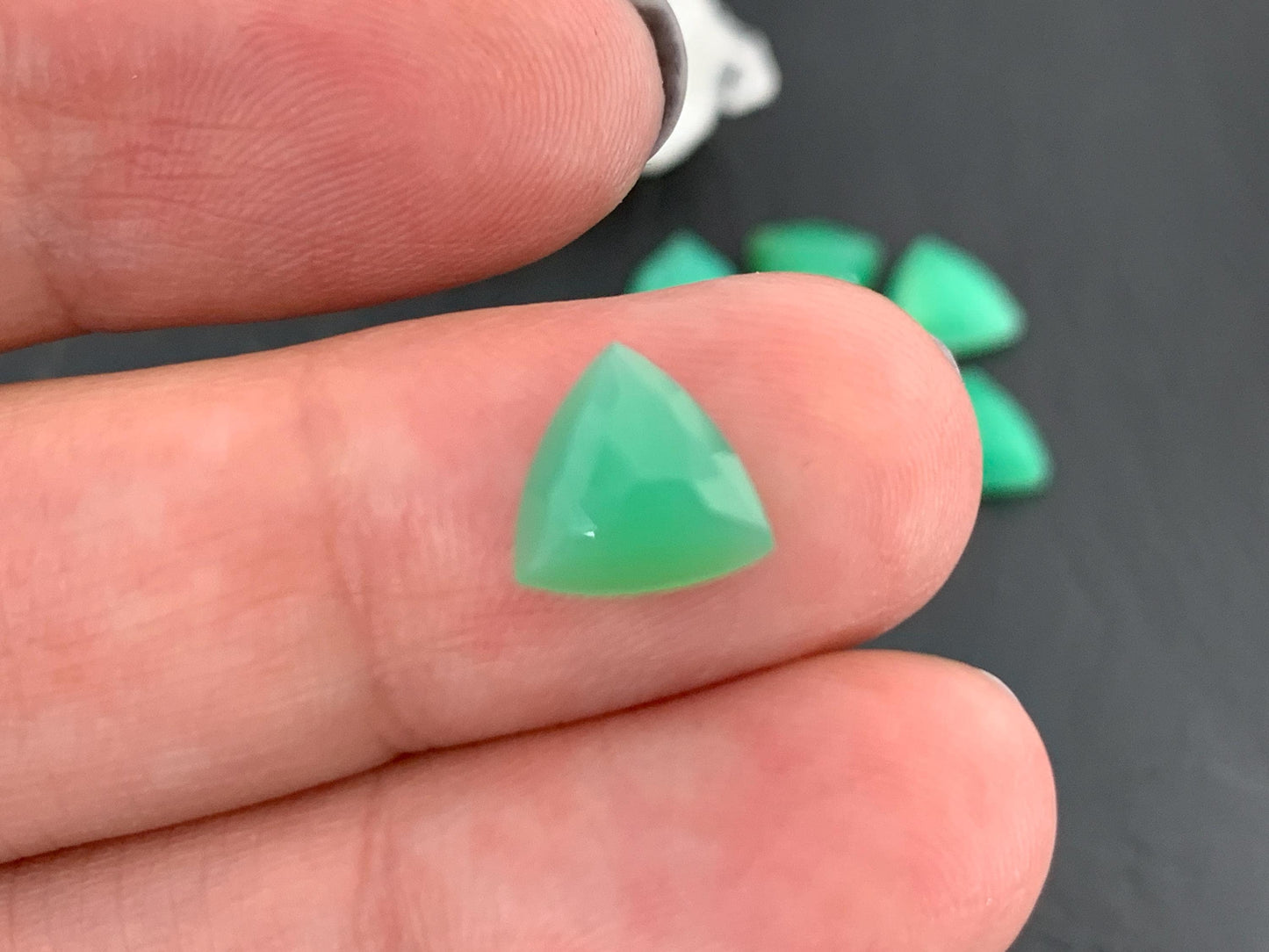 Faceted Chrysoprase trillion 8mm cabochon