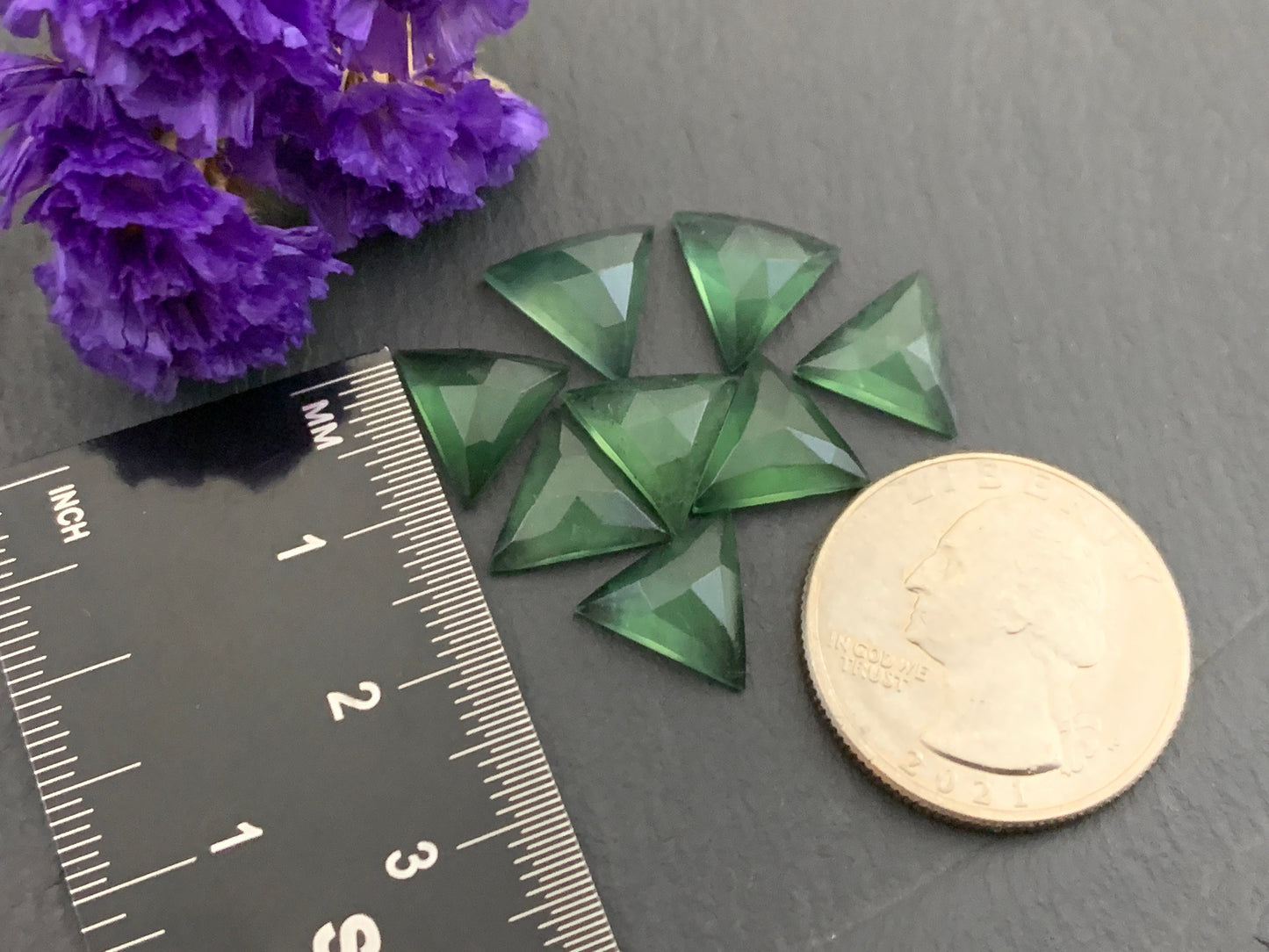 Faceted Serpentine triangle 10mm cabochon