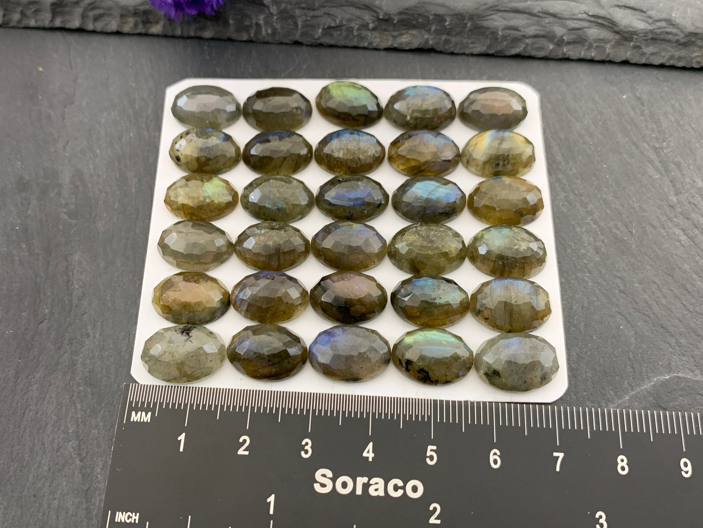 Faceted Labradorite oval 10x14mm cabochon  - Calibrated cabochons