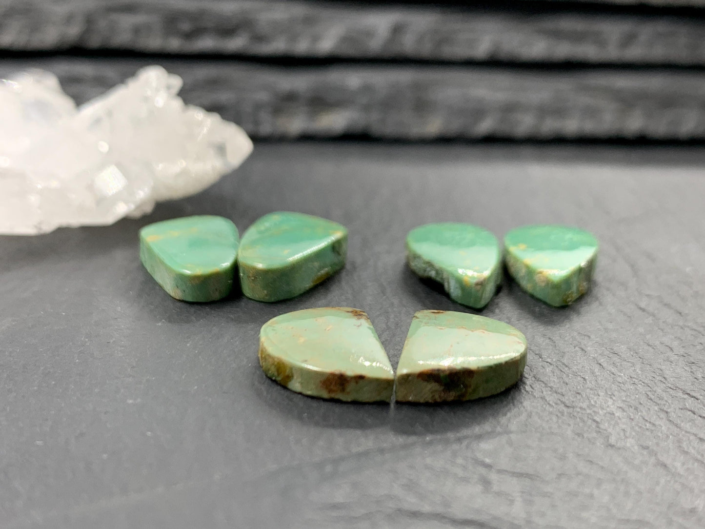 Tibetan Turquoise Pair 12-16mm long Cabochon - Hand Cut Cabochon
