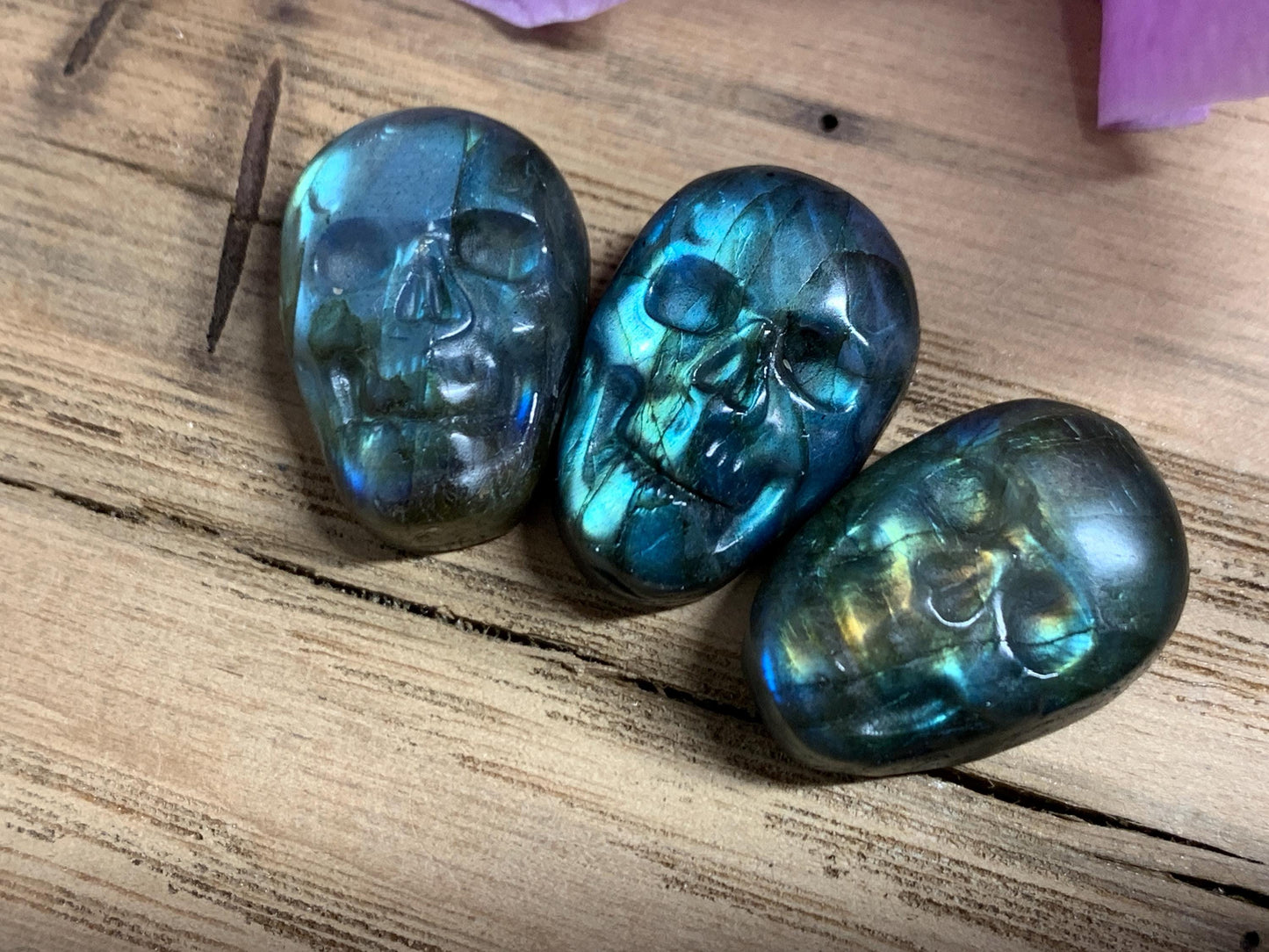 Labradorite Skull Carving 22mm long Rainbow Flash Crystal Skull, Gothic Crystal Decor, Witchy Jewelry