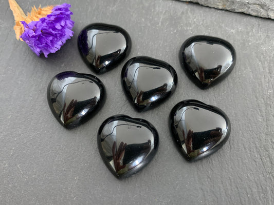 Black Agate heart 20mm cabochon - Calibrated cabochons