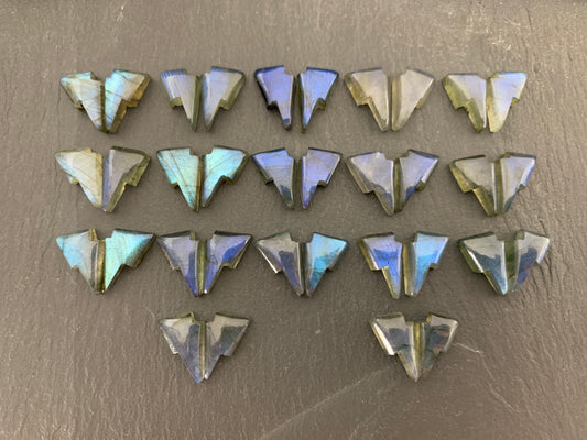Labradorite lightning bolt pair 9x13mm cabochon