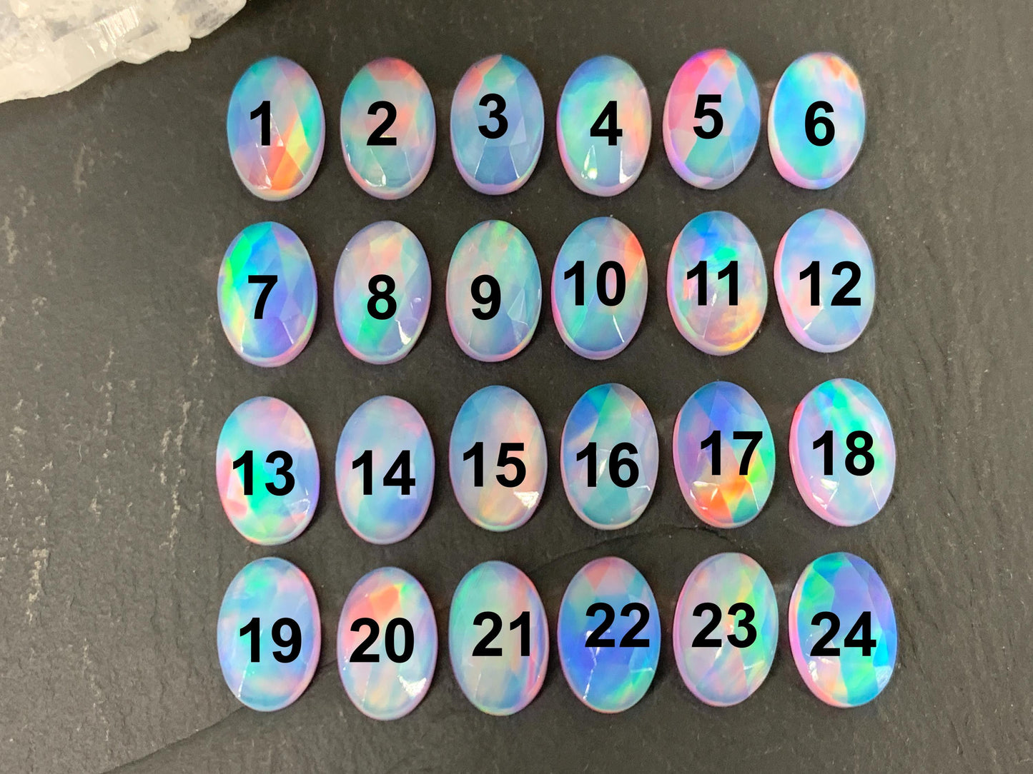 Faceted Aurora Opal oval 8x12mm cabochons - Doublet cabochons - man made Opal