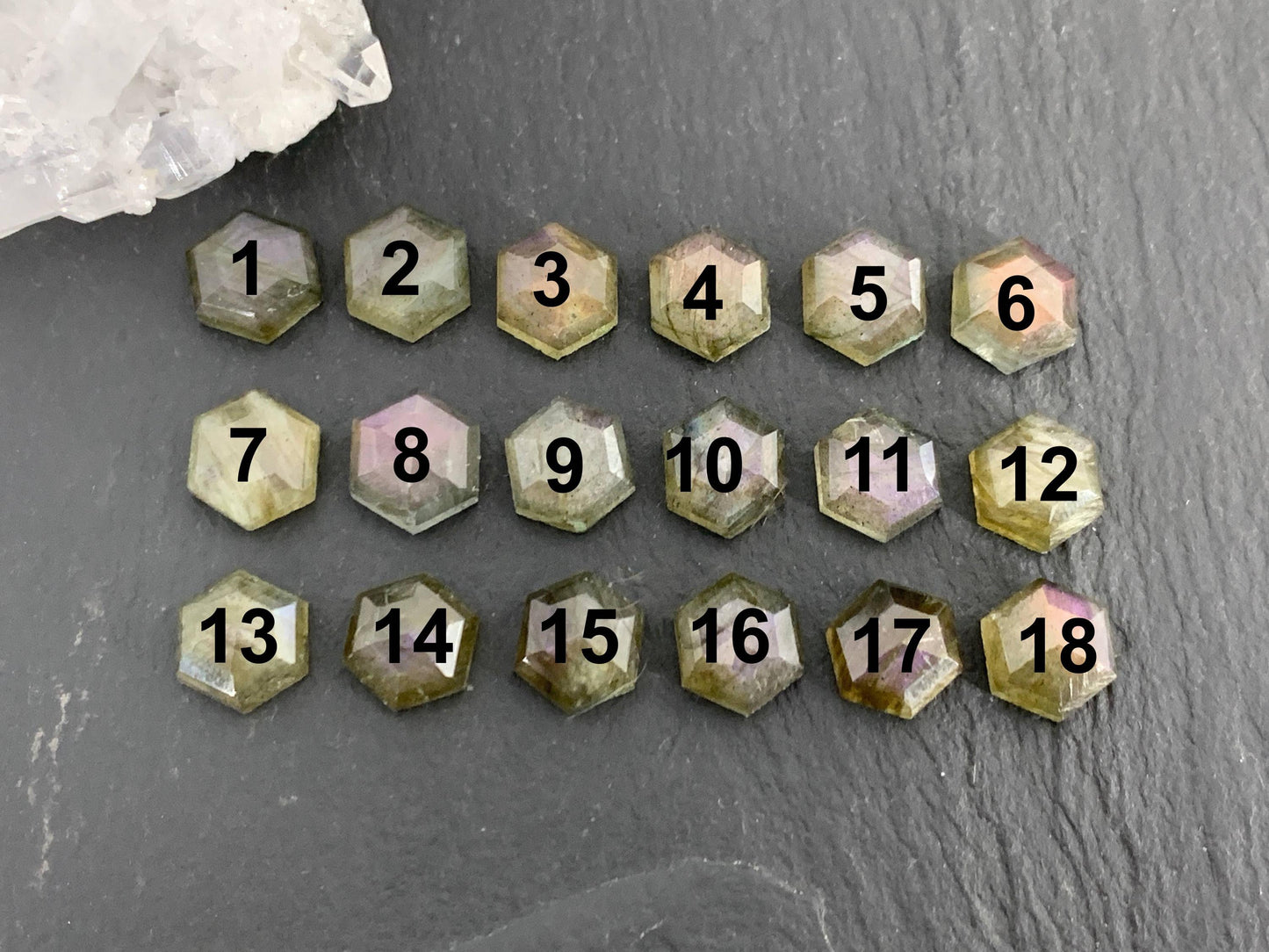 Faceted Labradorite hexagon 8mm cabochon