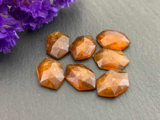 Faceted orange Kyanite long hexagon 8x12mm cabochons