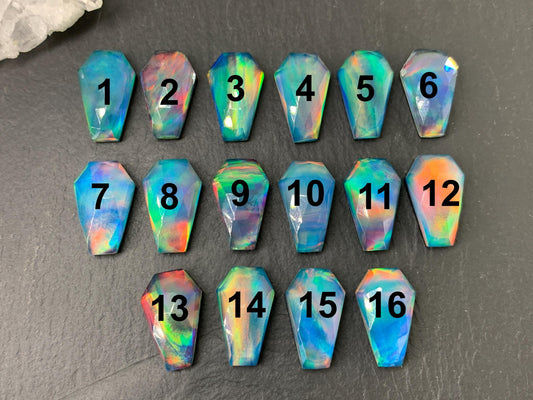 Faceted Aurora Opal coffin 10x16mm cabochon - Doublet cabochons