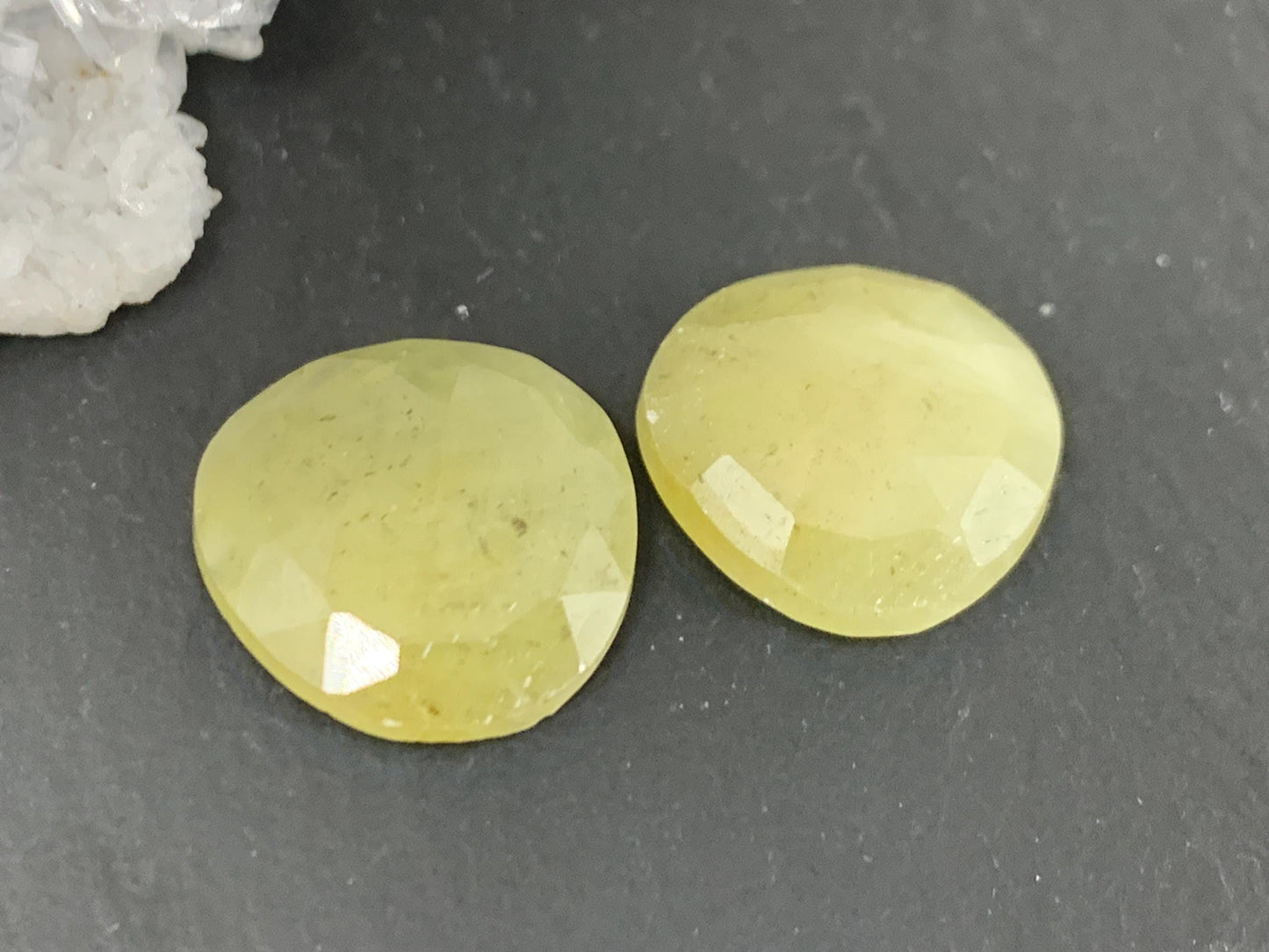 Faceted Yellow Sapphire pair 13x14x3.5mm cabochon