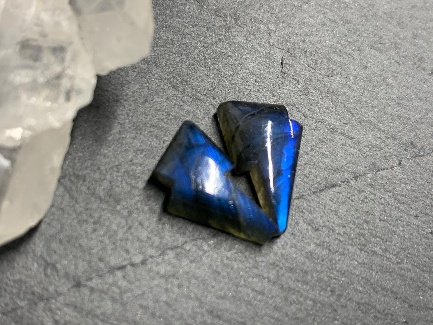 Labradorite lightning bolt pair 9x13mm cabochon