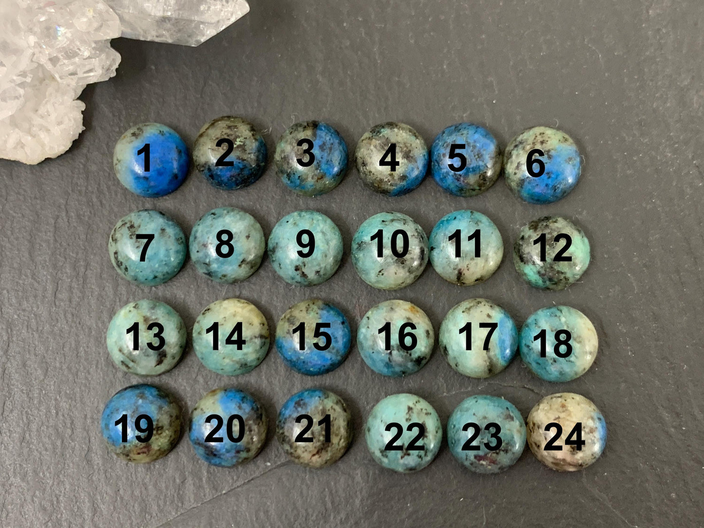 Azurite in Granite round 8mm cabochon - Calibrated cabochons