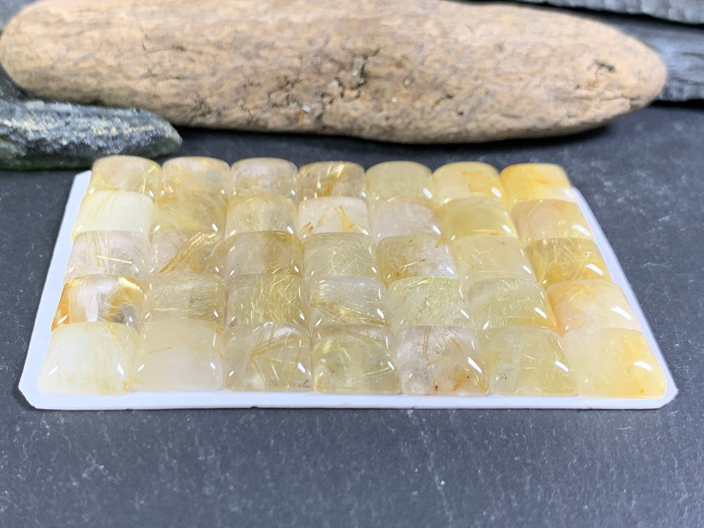 Gold Rutilated Quartz square 10mm cabochon - Calibrated cabochons