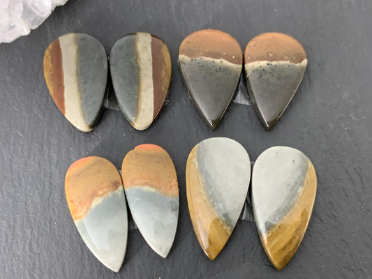 Polychrome Jasper cabochon pair