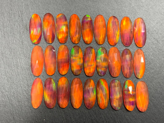 Faceted Aurora Opal oval 8x20mm  cabochon - Doublet cabochon