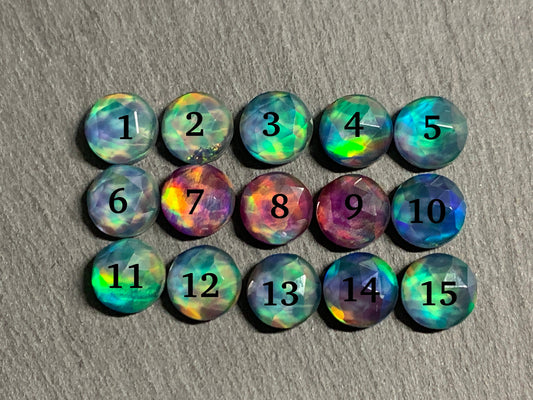 Faceted  Aurora Opal round 10mm cabochon - Doublet cabochons