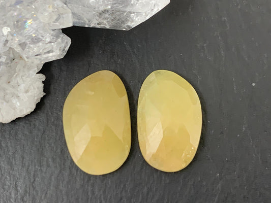 Faceted Yellow Sapphire pair 9x15x3mm cabochon