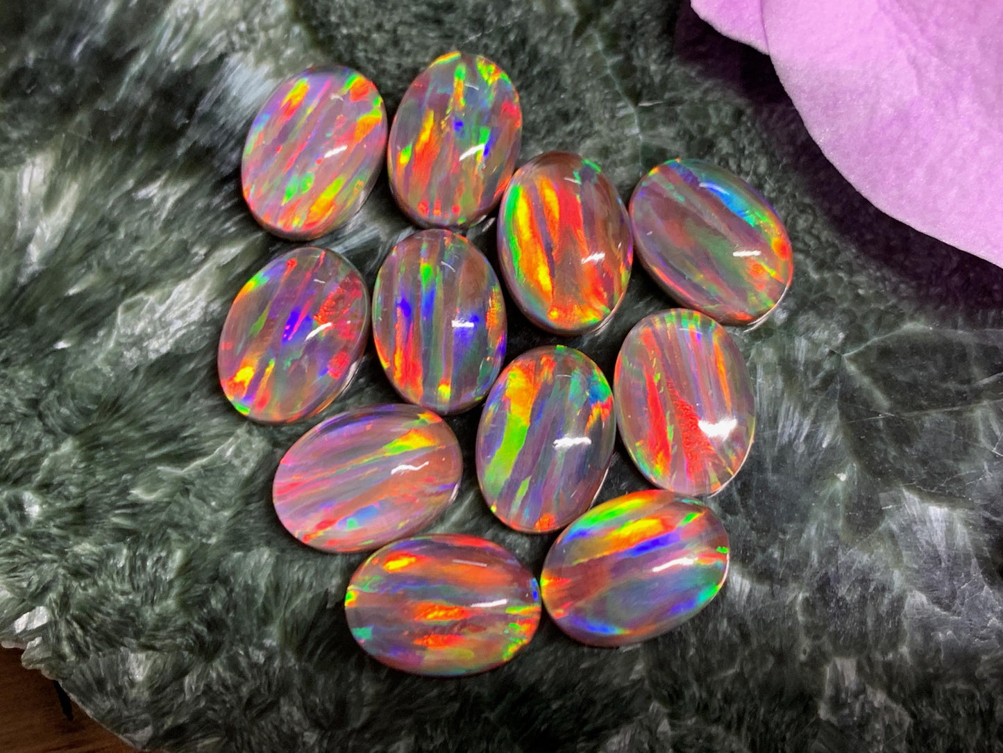 Aurora Opal Oval 10x14mm Cabochon – Rainbow Fire Doublets – Man Made Cabochon *