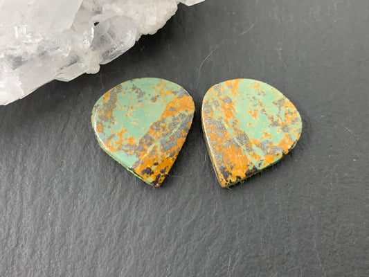 Tibetan Turquoise Pair 14x15mm Cabochon - Hand Cut Cabochon