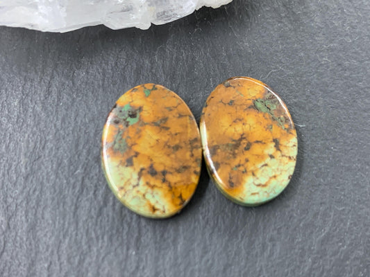 Tibetan Turquoise Pair 12x16mm Cabochon - Hand Cut Cabochon