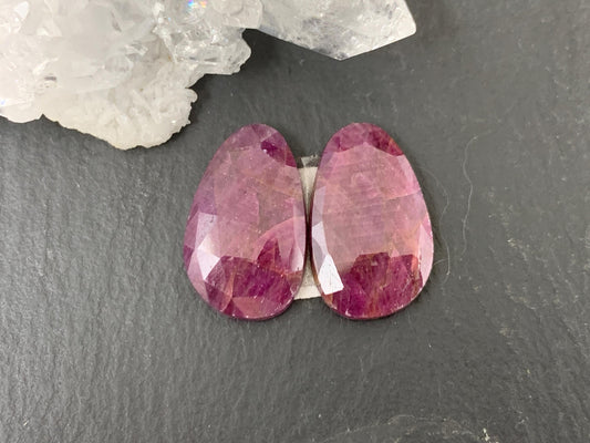 Faceted Ruby pair 11x18x3mm cabochon