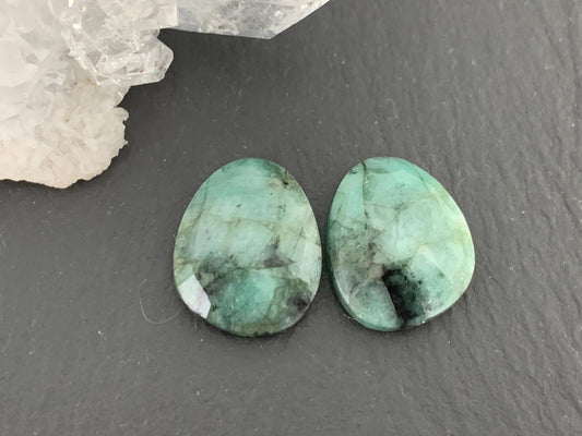 Faceted Emerald Pair 12x15x4mm cabochon