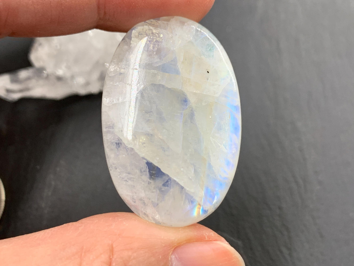 Rainbow Moonstone oval 38x25x7mm cabochon