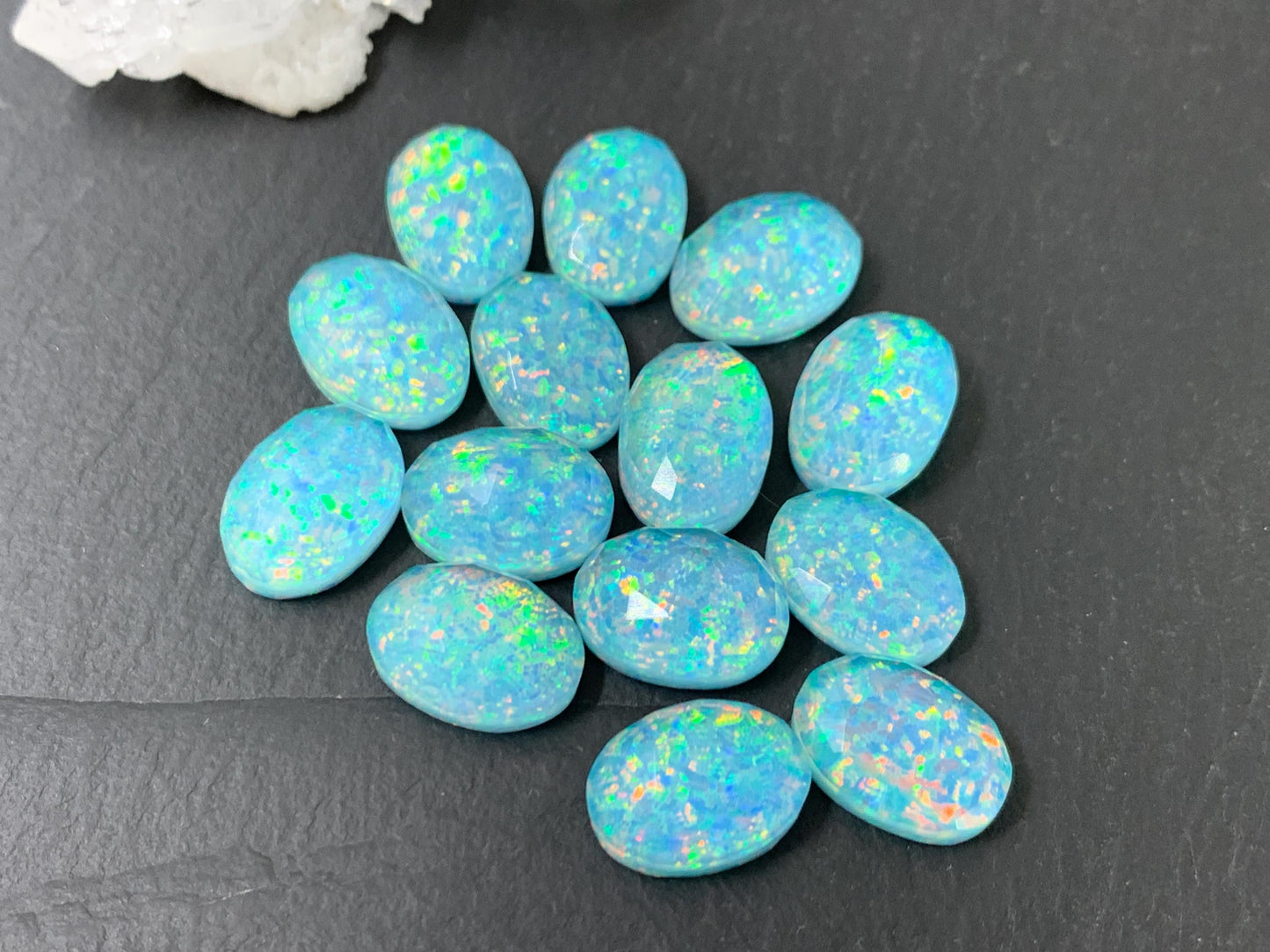 Faceted Aurora Opal oval 10x14mm cabochons  - Doublet cabochons