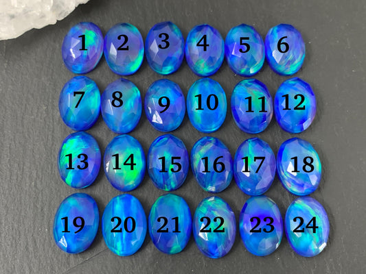 Faceted  Aurora Opal oval 10x14mm cabochons - Doublet cabochons