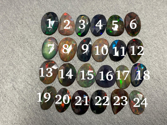 Faceted Black Ethiopian Opal 10-11mm long cabochon