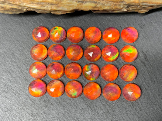 Faceted  Aurora Opal round 10mm cabochon - Doublet cabochons
