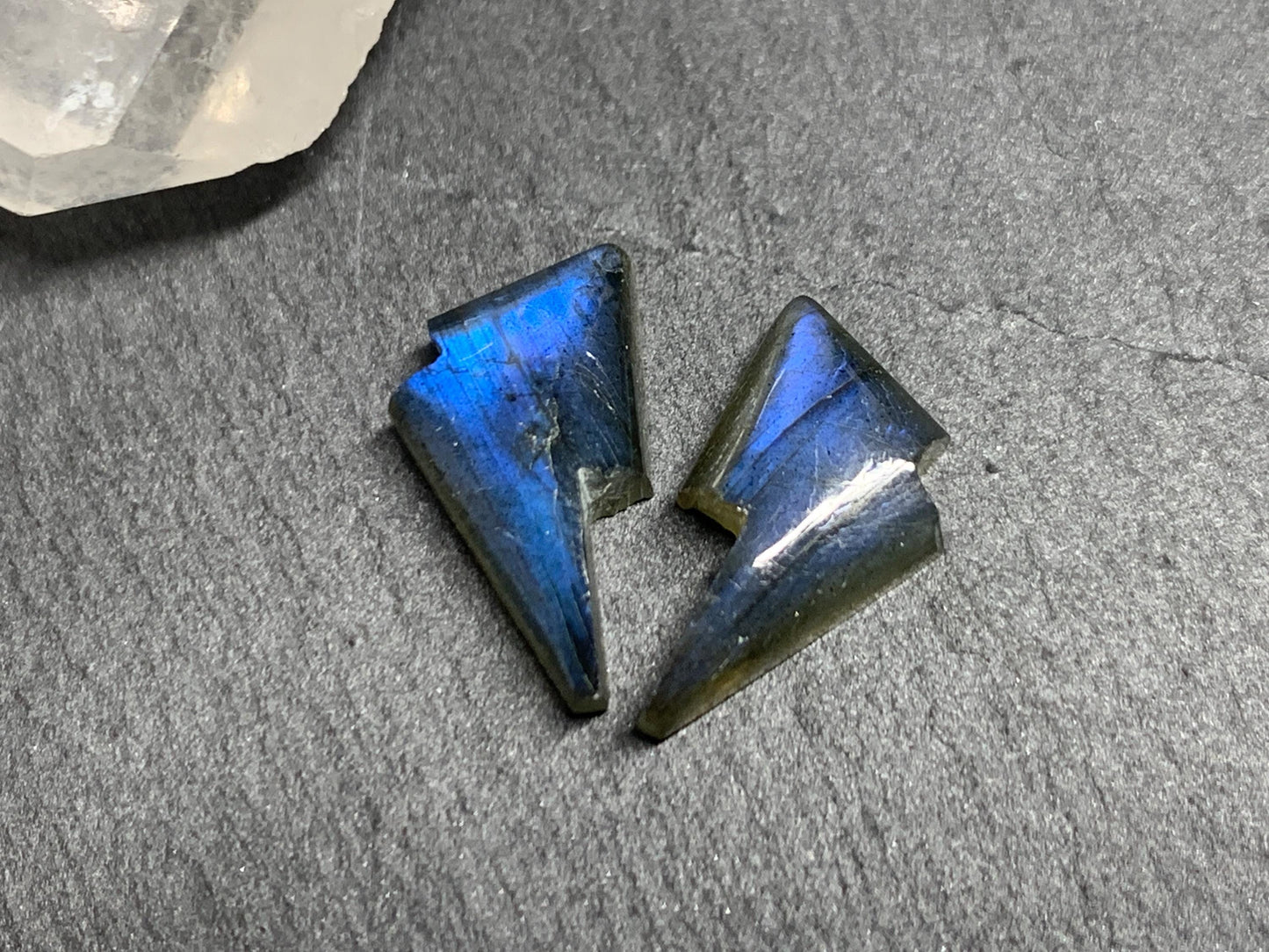 Labradorite lightning bolt pair 9x13mm cabochon