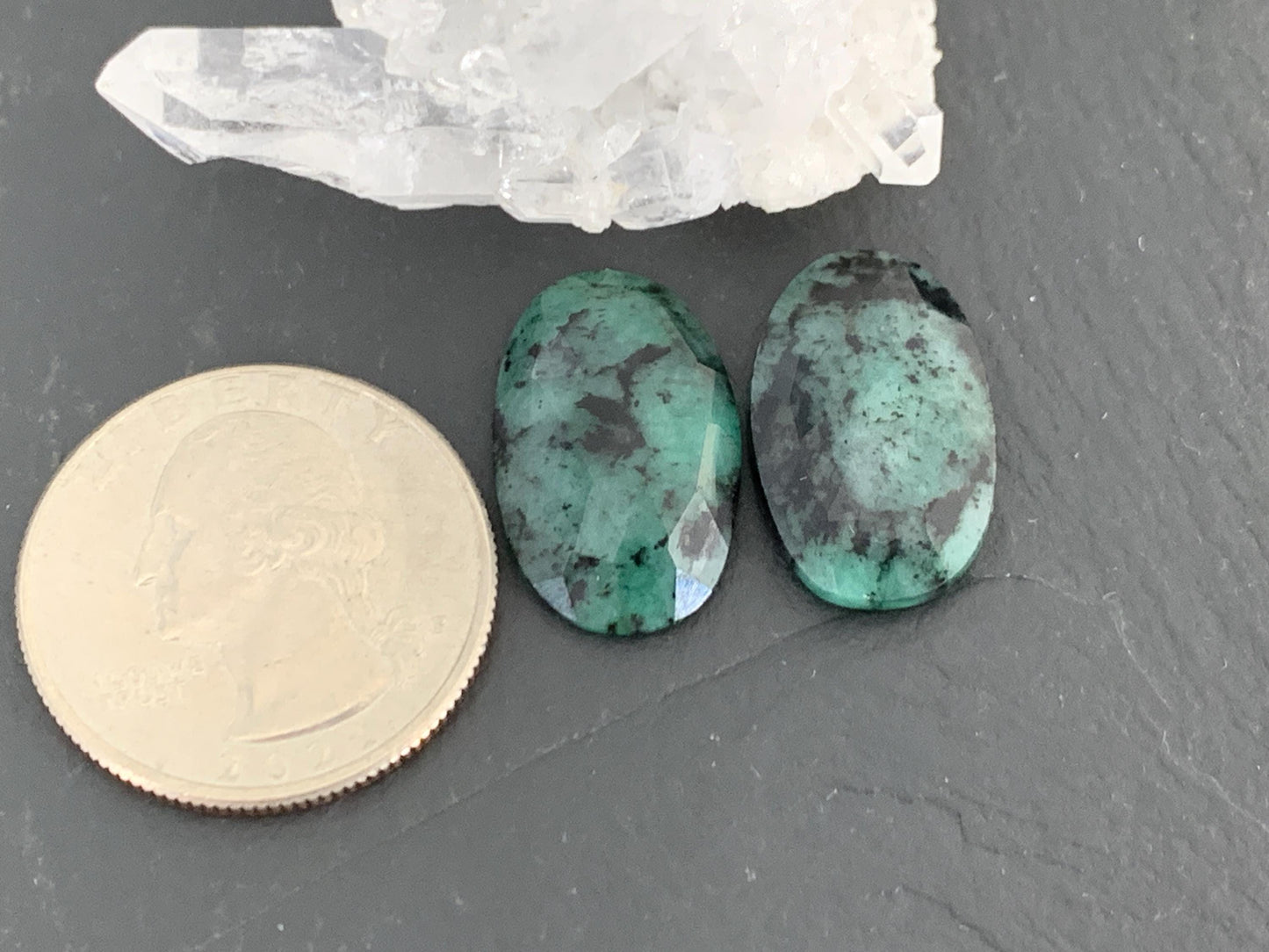 Faceted Emerald Pair 13x20x4.5mm cabochon