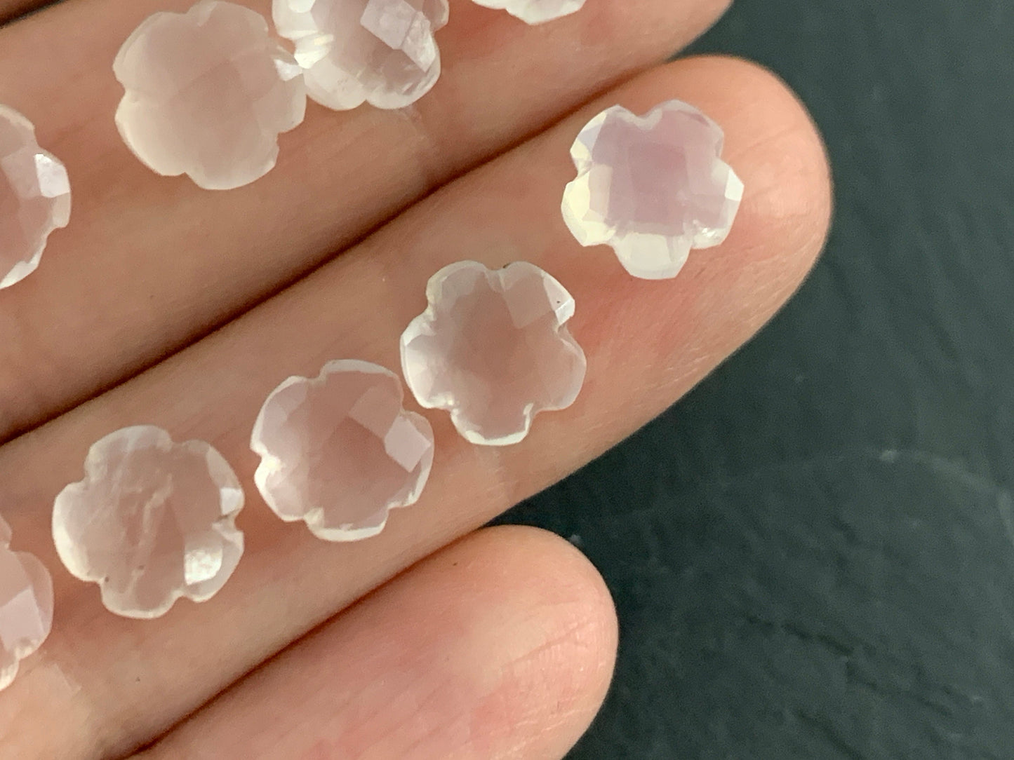 Faceted Rose Quartz flower 8mm - not cabochon