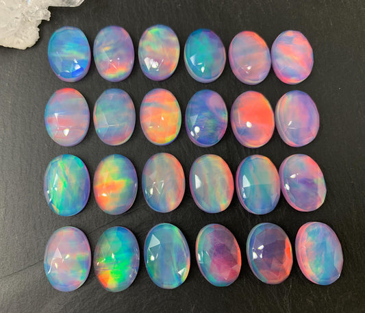 Faceted Aurora Opal oval 13x18mm cabochons - Doublet cabochons