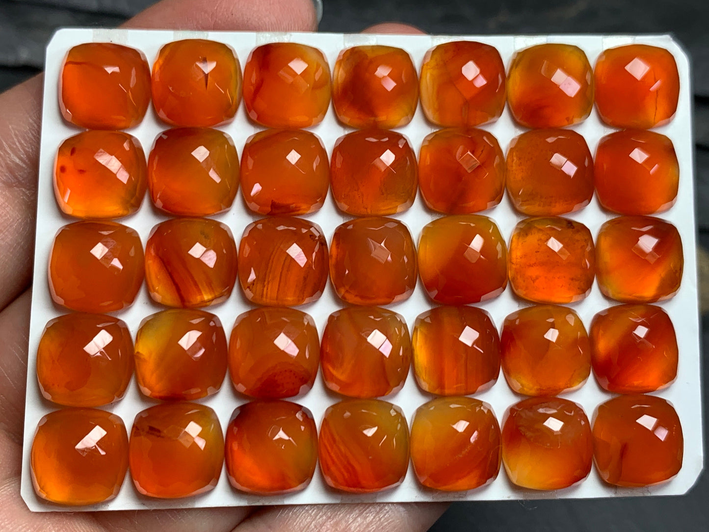 Faceted Carnelian square cushion 10mm Cabochon - Calibrated cabochons