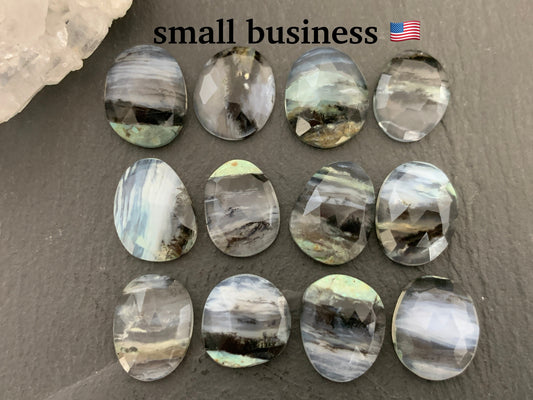 Faceted Peruvian Opal 13-15mm long cabochon