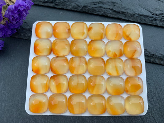 Carnelian square cushion 12mm cabochon - Calibrated cabochons