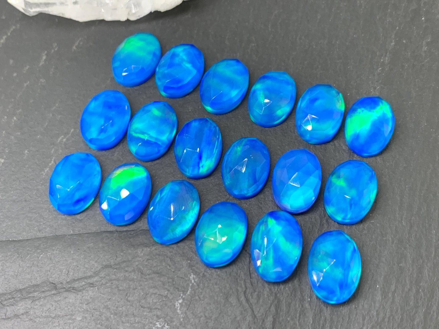 Faceted Aurora Opal oval 10x14mm cabochons - Doublet cabochons