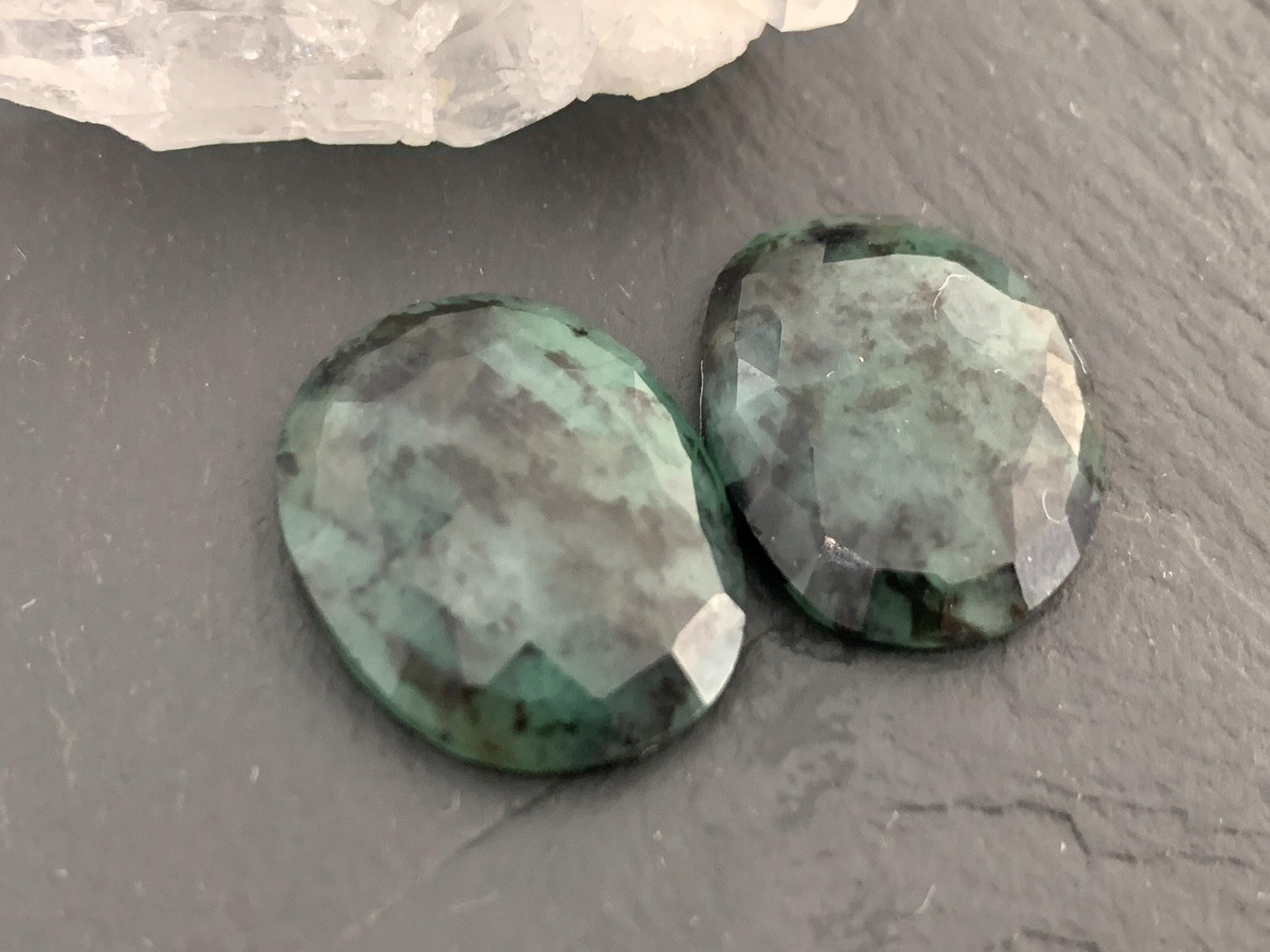Faceted Emerald Pair 15x20x4.5mm cabochon