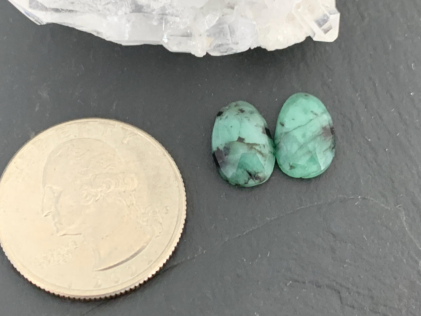 Faceted Emerald Pair 8x12x3mm cabochon