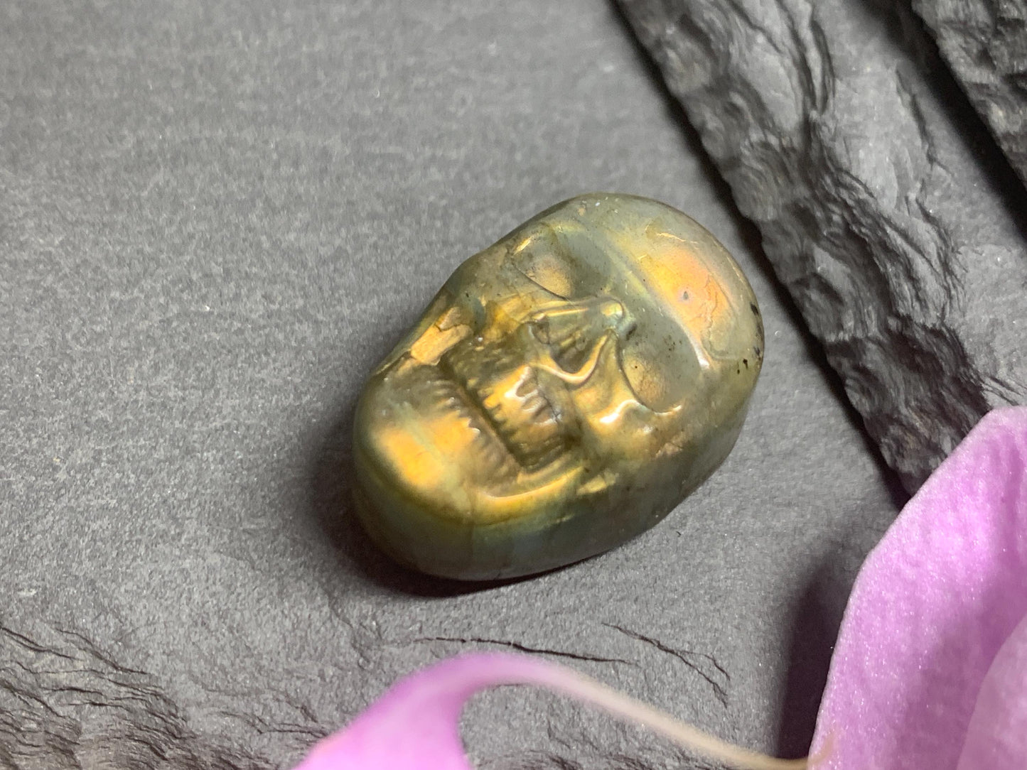 Labradorite Skull Carving, Rainbow Flash Crystal Skull Decor Gift