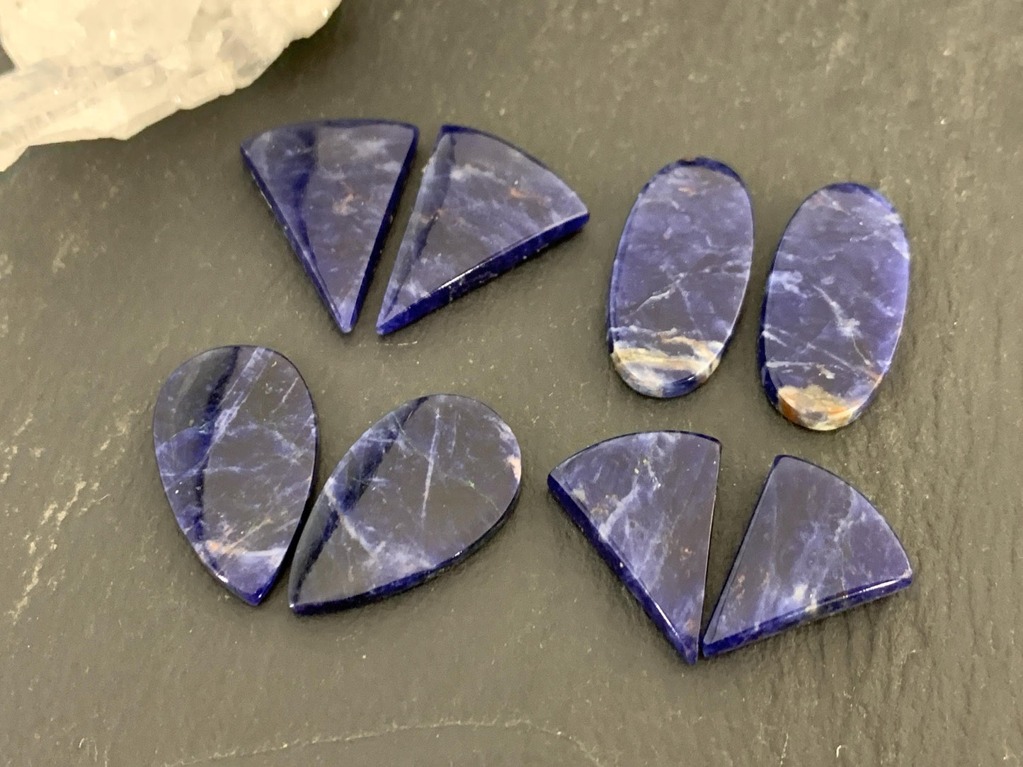 Natural Sodalite pair 18-24mm long cabochon